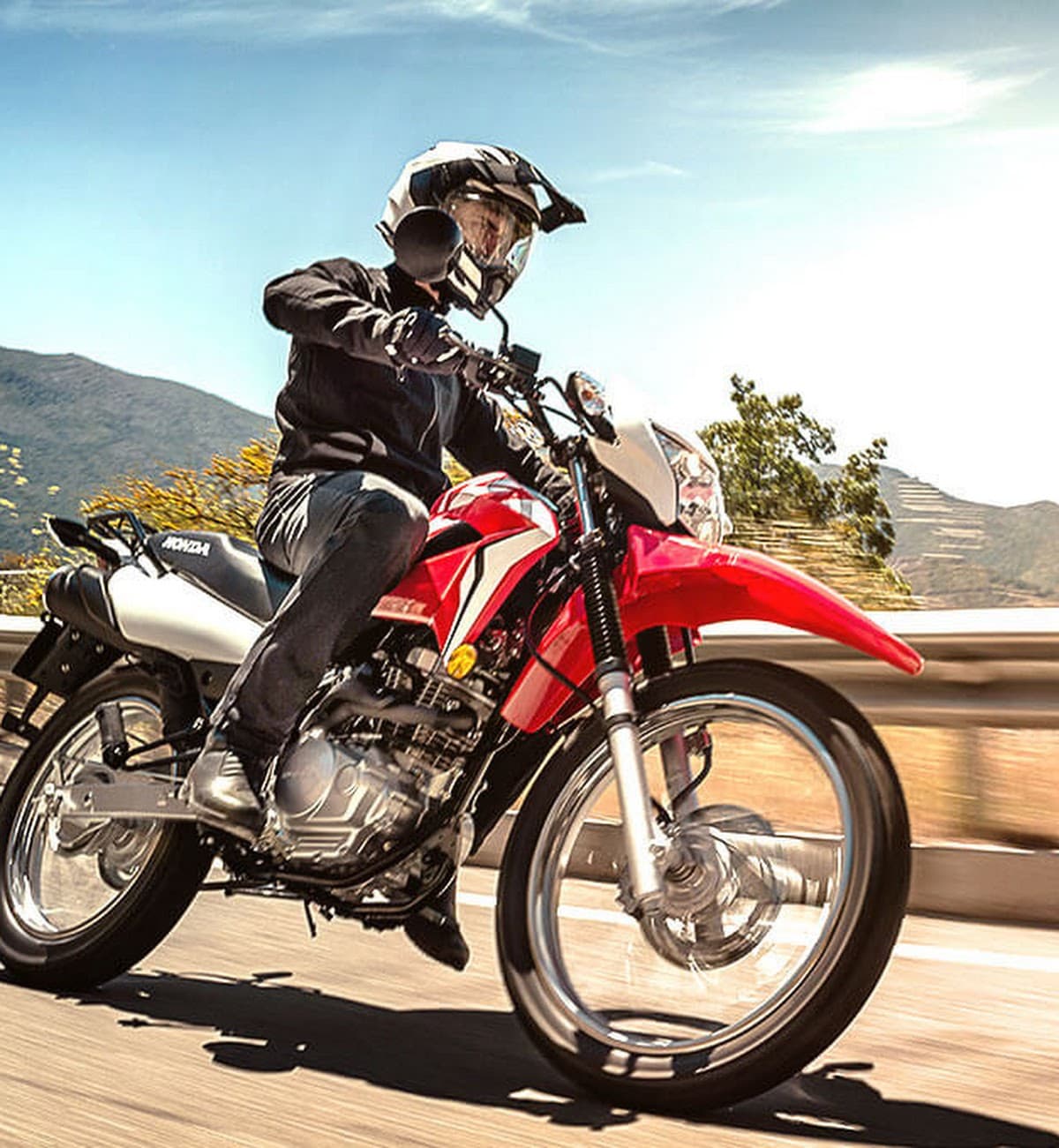 Motorcycle in scenic landscape